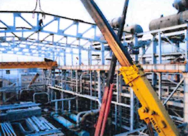 Steel structure erection at an industrial site
